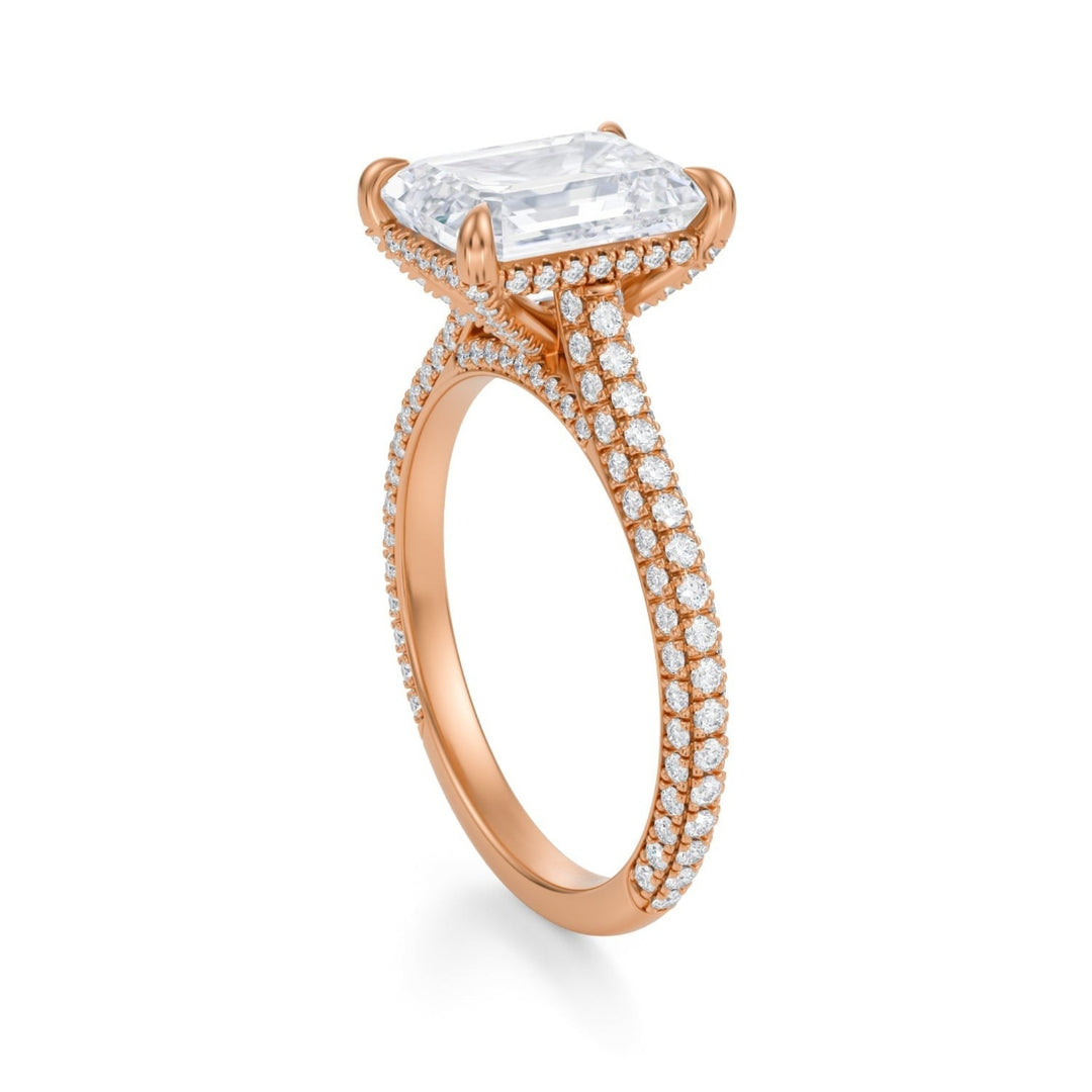 Emerald Trio Pave Cathedral Ring With Pave Basket