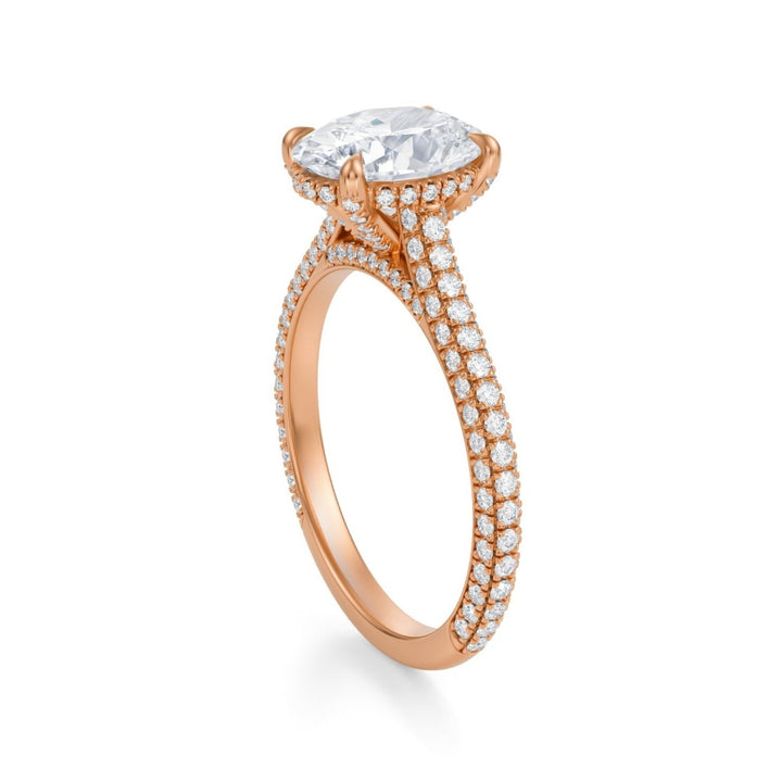 Oval Trio Pave Cathedral Ring With Pave Basket