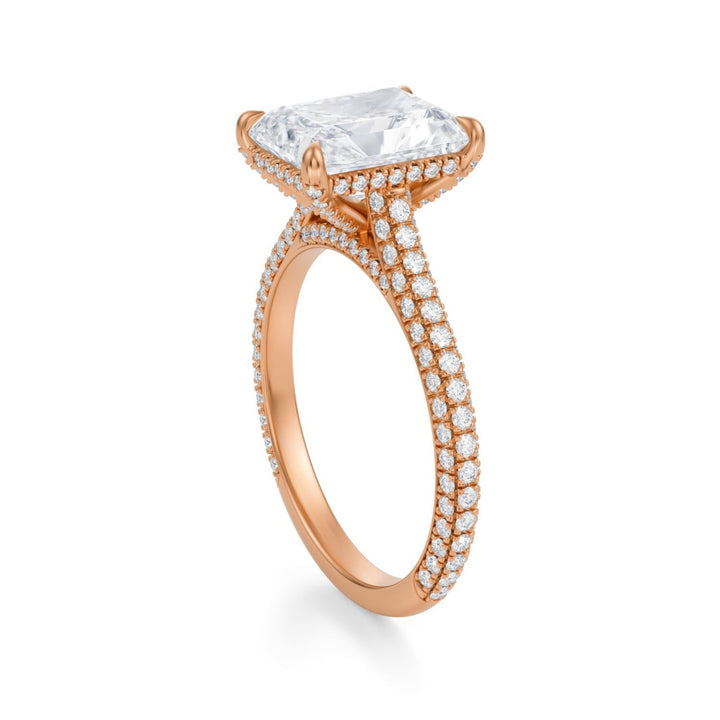 Radiant Trio Pave Cathedral Ring With Pave Basket