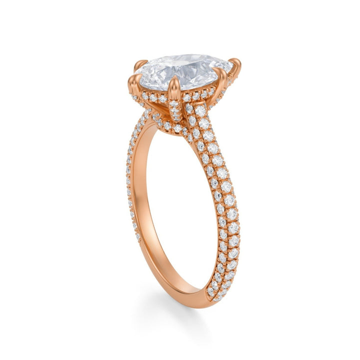 Pear Trio Pave Cathedral Ring With Low Pave Basket