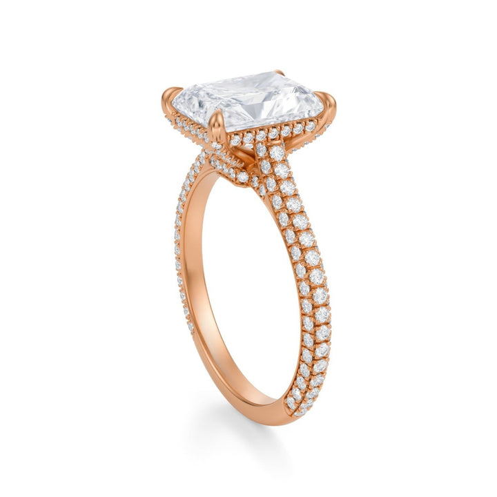 Radiant Trio Pave Cathedral Ring With Low Pave Basket