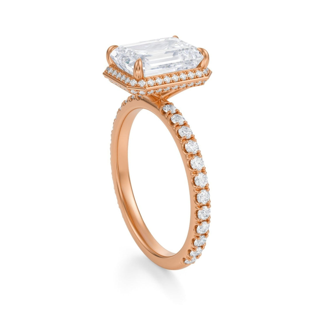 Emerald Knife Edge Halo With Pave Ring