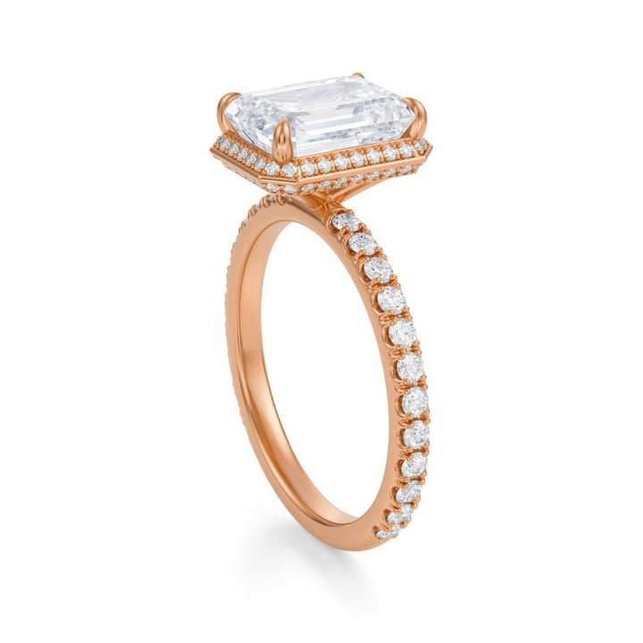 Emerald Knife Edge Halo With Pave Ring