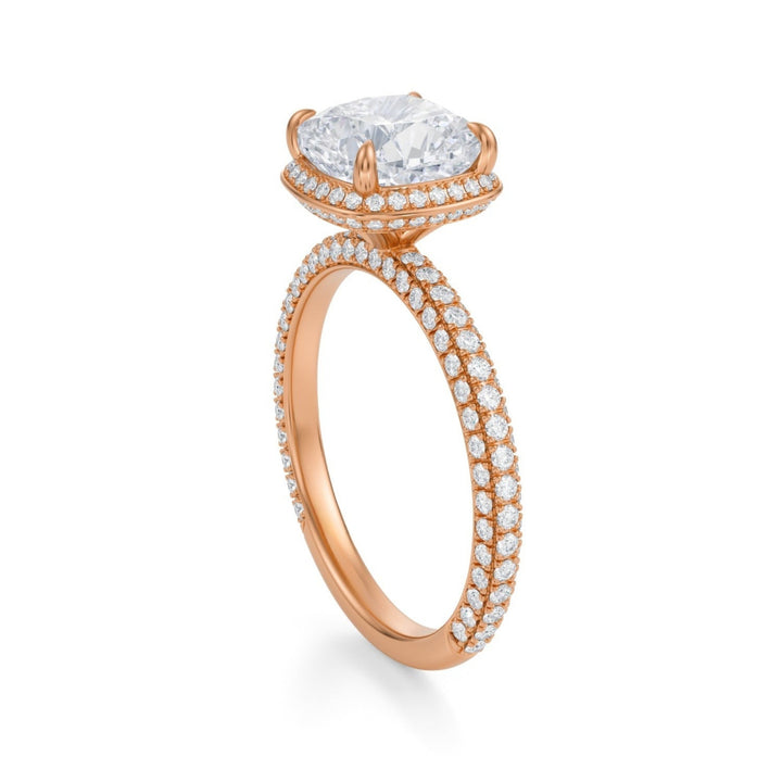 Cushion Knife Edge Halo With Trio Pave Ring