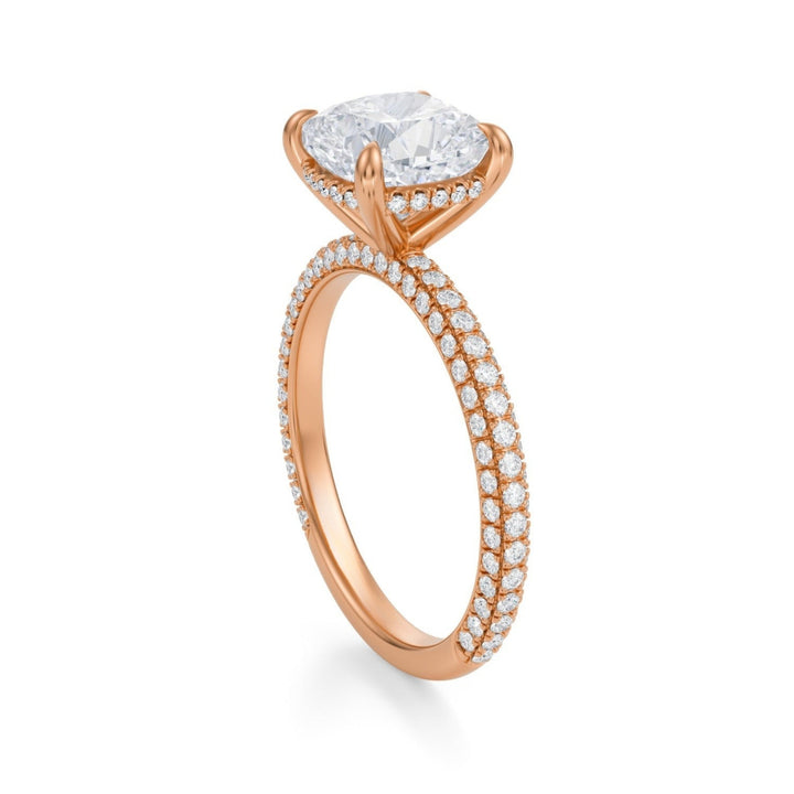 Cushion Hidden Halo With Trio Pave Ring