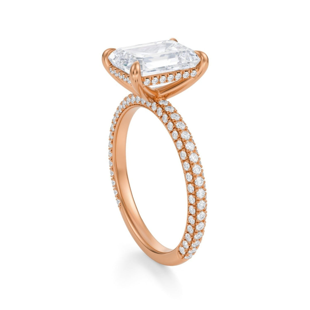 Emerald Hidden Halo With Trio Pave Ring