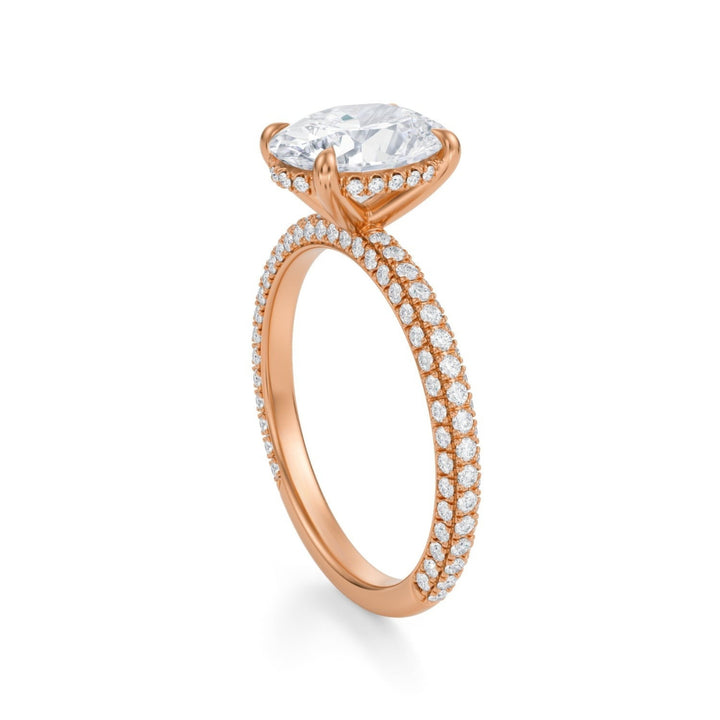 Oval Hidden Halo With Trio Pave Ring