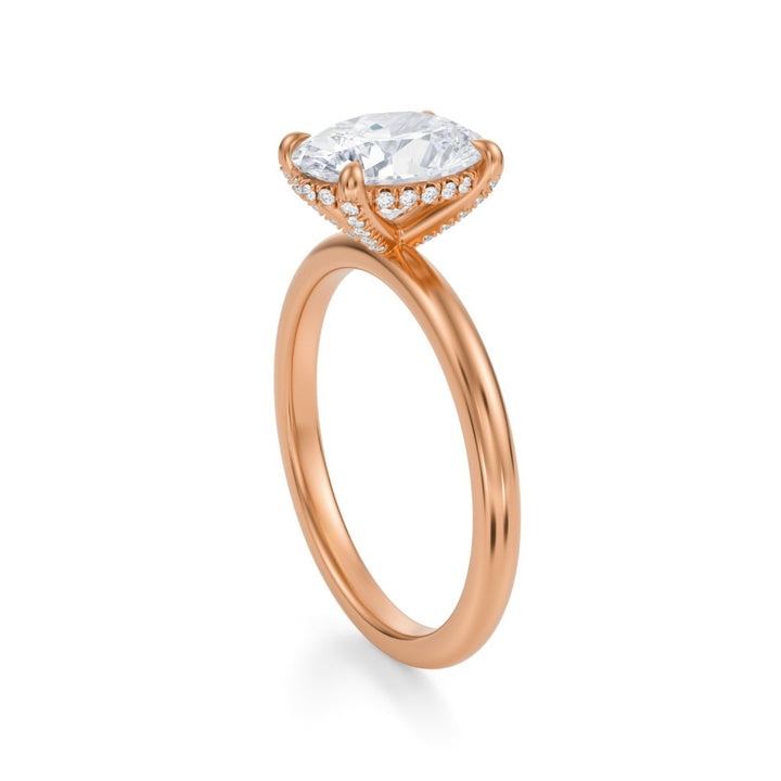 Oval Solitaire Ring With Pave Basket