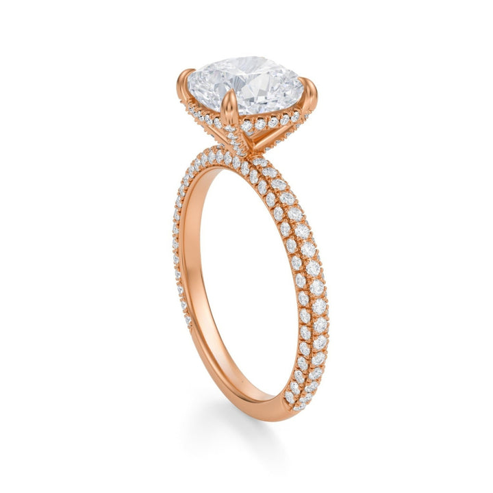 Cushion Pave Basket With Trio Pave Ring