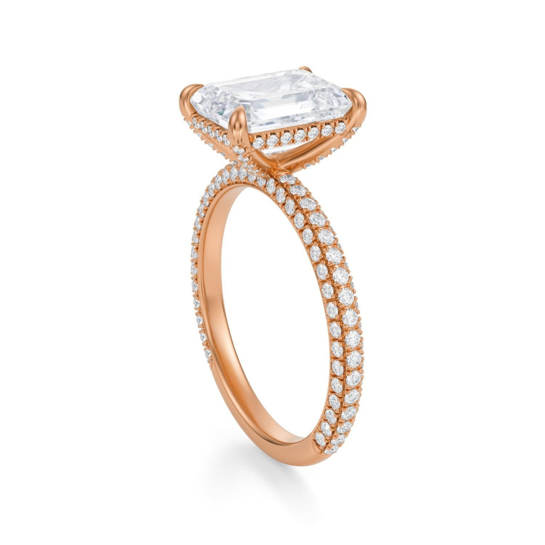 Emerald Pave Basket With Trio Pave Ring