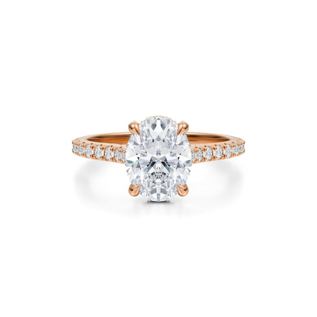 Oval Pave Cathedral Ring With Pave Basket