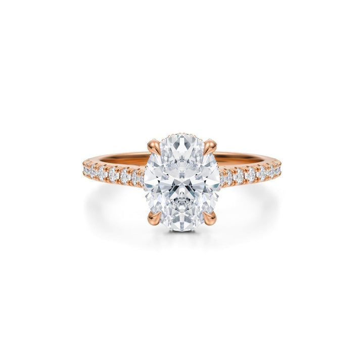 Oval Pave Cathedral Ring With Pave Basket