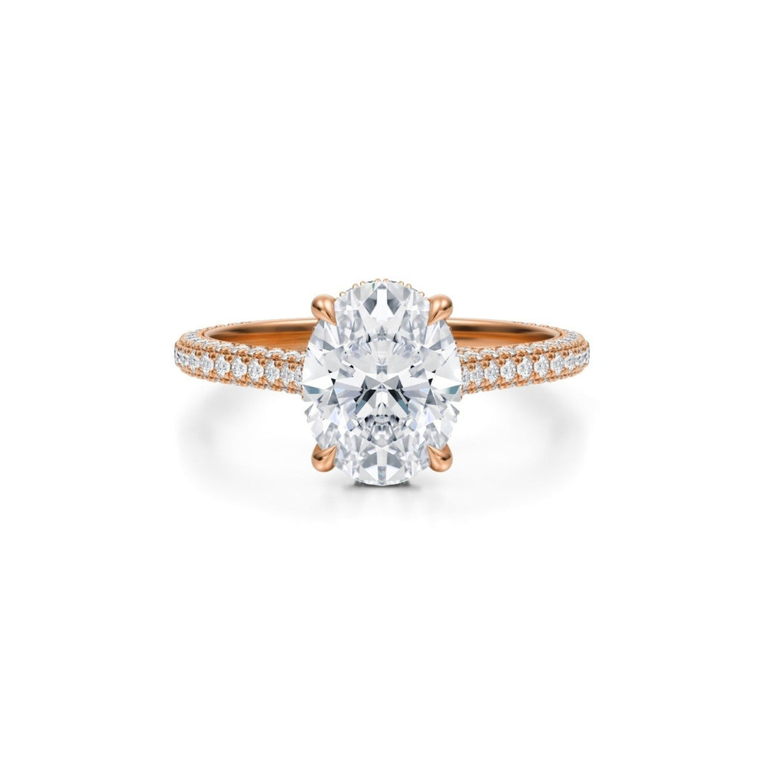 Oval Trio Pave Cathedral Ring With Pave Basket