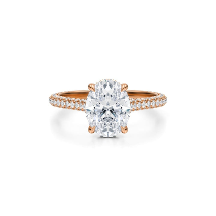 Oval Trio Pave Cathedral Ring With Pave Basket