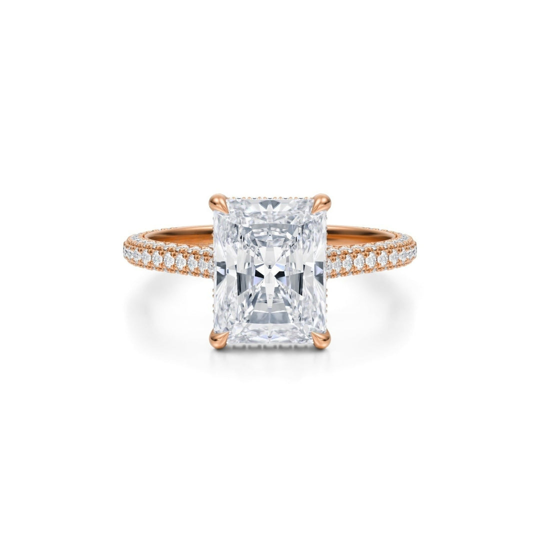 Radiant Trio Pave Cathedral Ring With Pave Basket