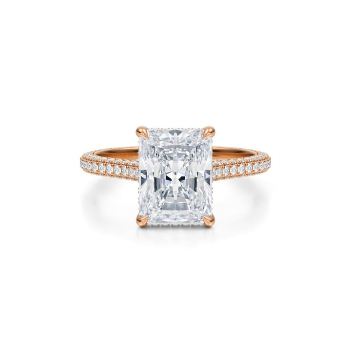 Radiant Trio Pave Cathedral Ring With Pave Basket