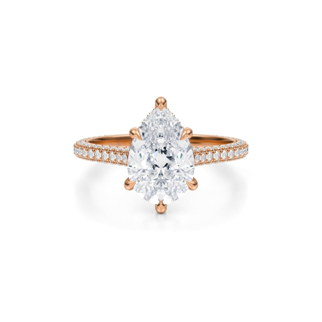 Pear Trio Pave Cathedral Ring With Low Pave Basket