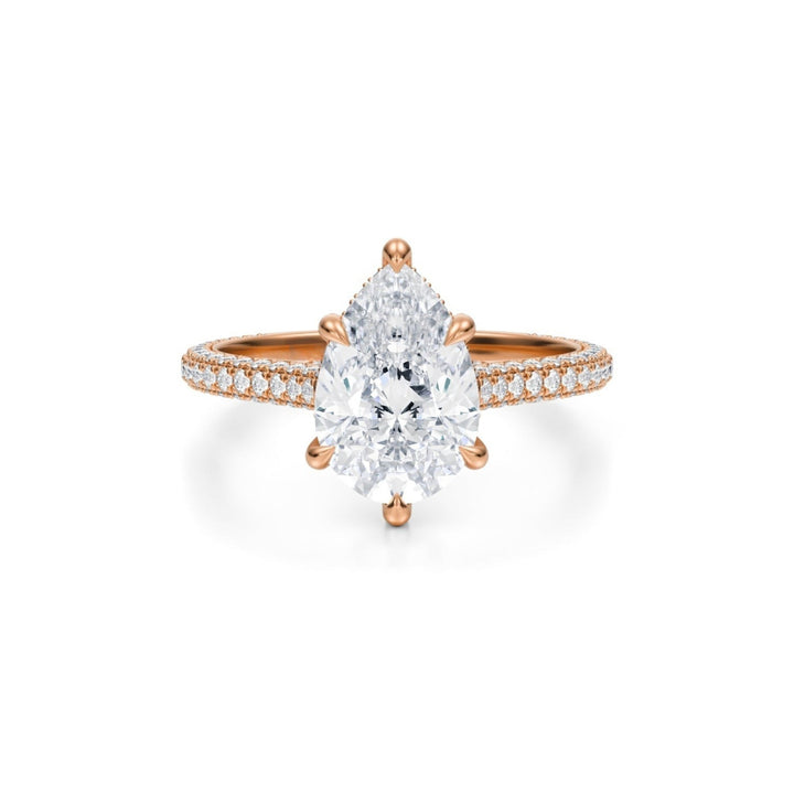 Pear Trio Pave Cathedral Ring With Low Pave Basket