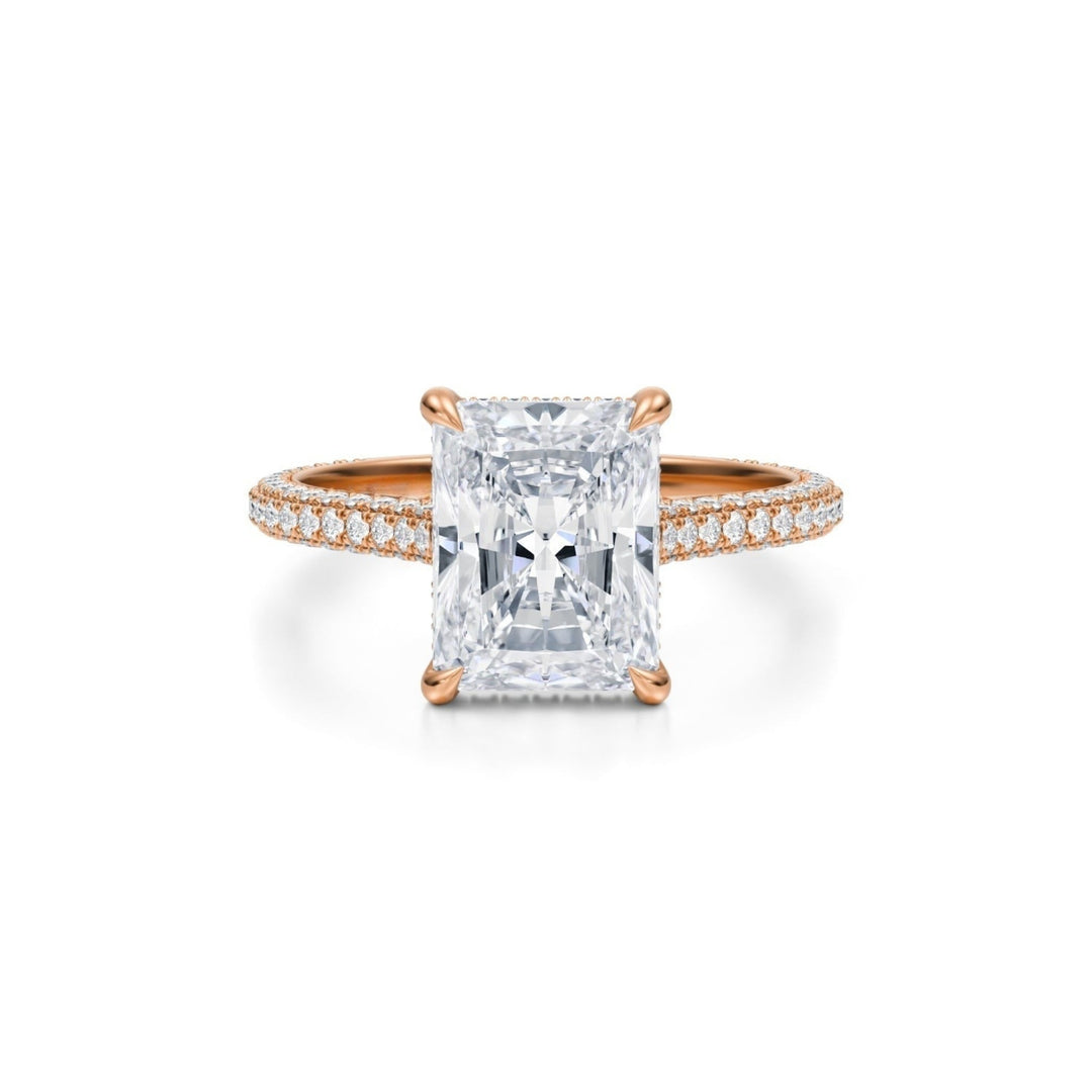 Radiant Trio Pave Cathedral Ring With Low Pave Basket