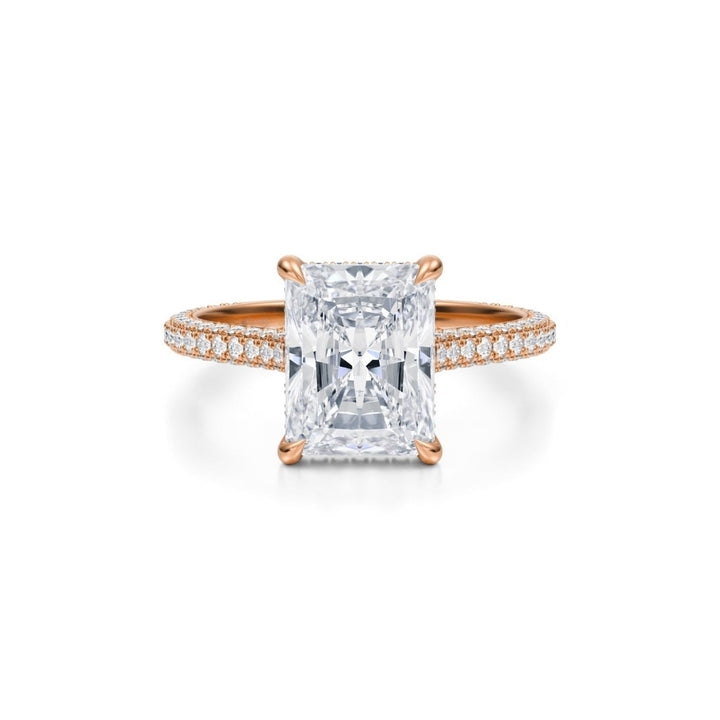 Radiant Trio Pave Cathedral Ring With Low Pave Basket