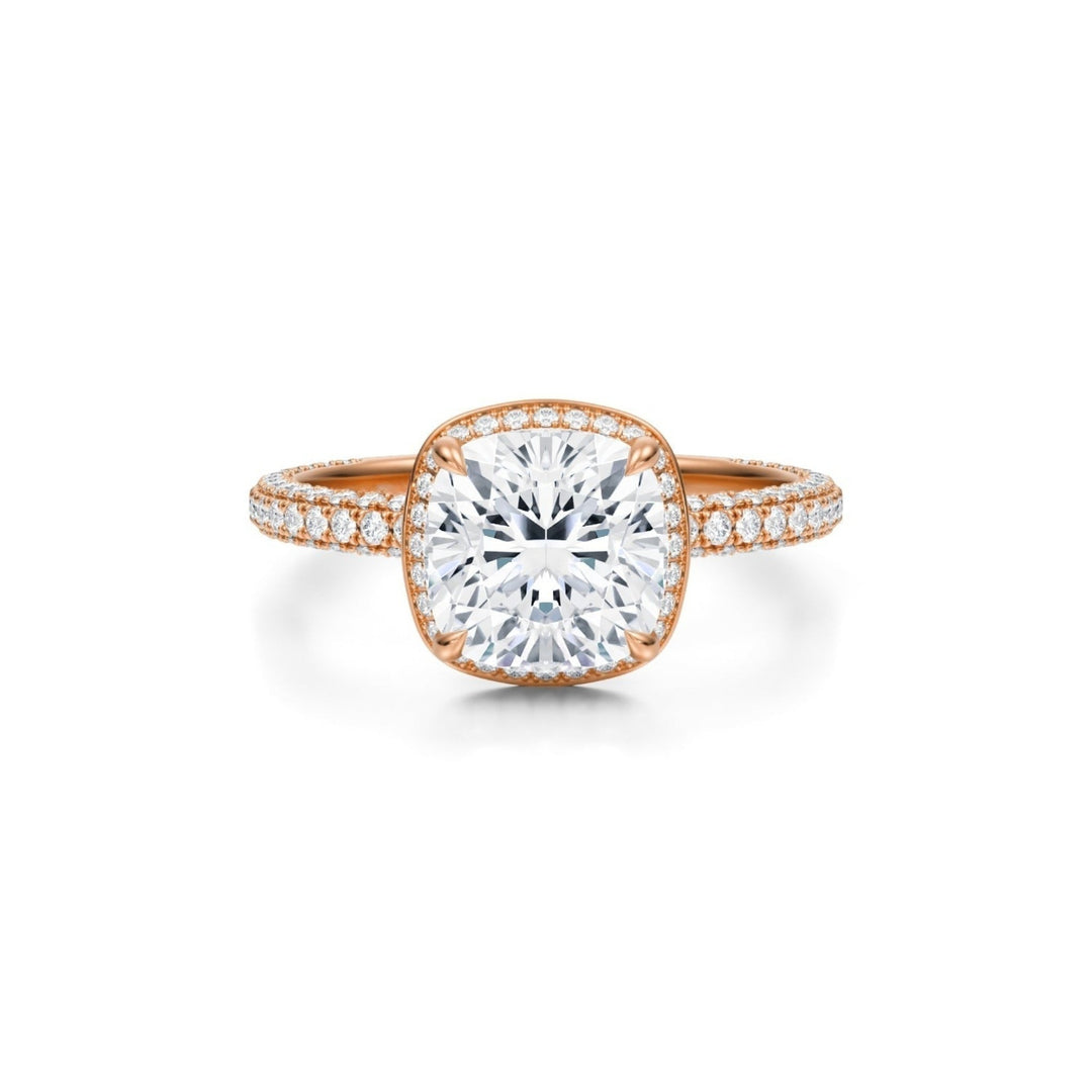 Cushion Knife Edge Halo With Trio Pave Ring