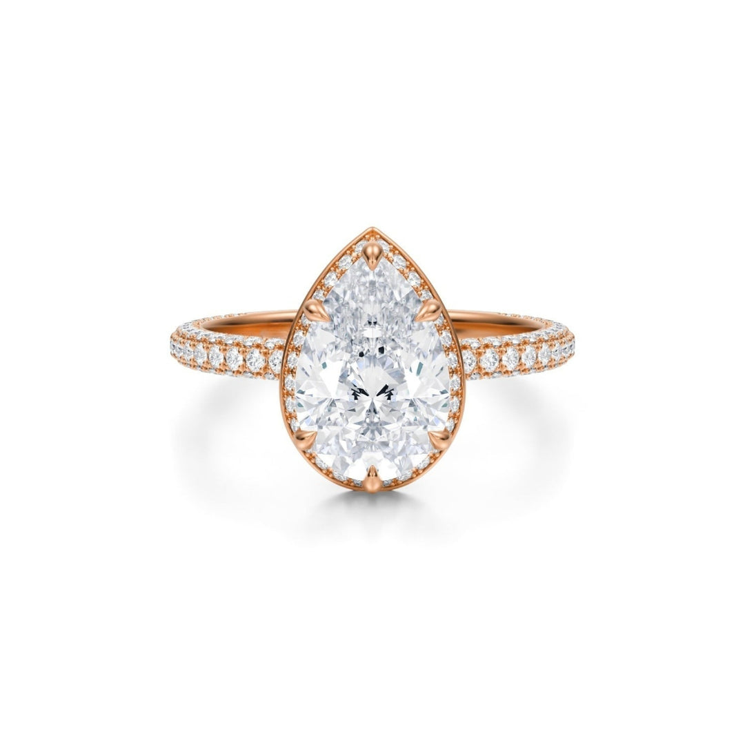 Pear Knife Edge Halo With Trio Pave Ring