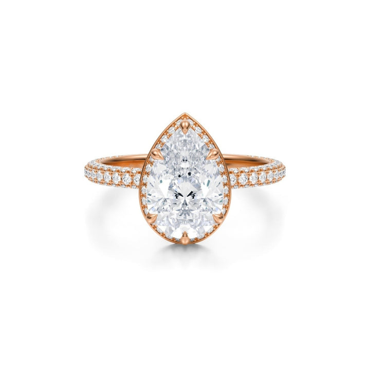 Pear Knife Edge Halo With Trio Pave Ring