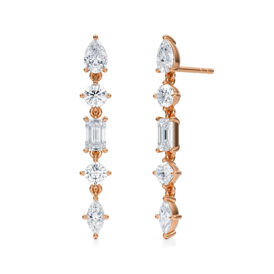 5 Graduated Multi Shape Diamond Dangle Earrings