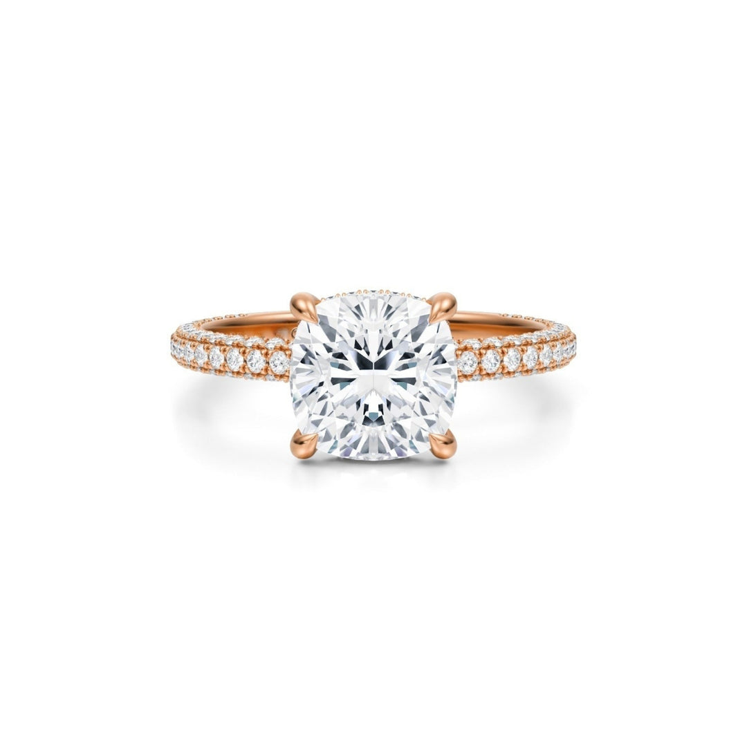 Cushion Hidden Halo With Trio Pave Ring