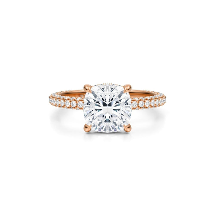 Cushion Hidden Halo With Trio Pave Ring