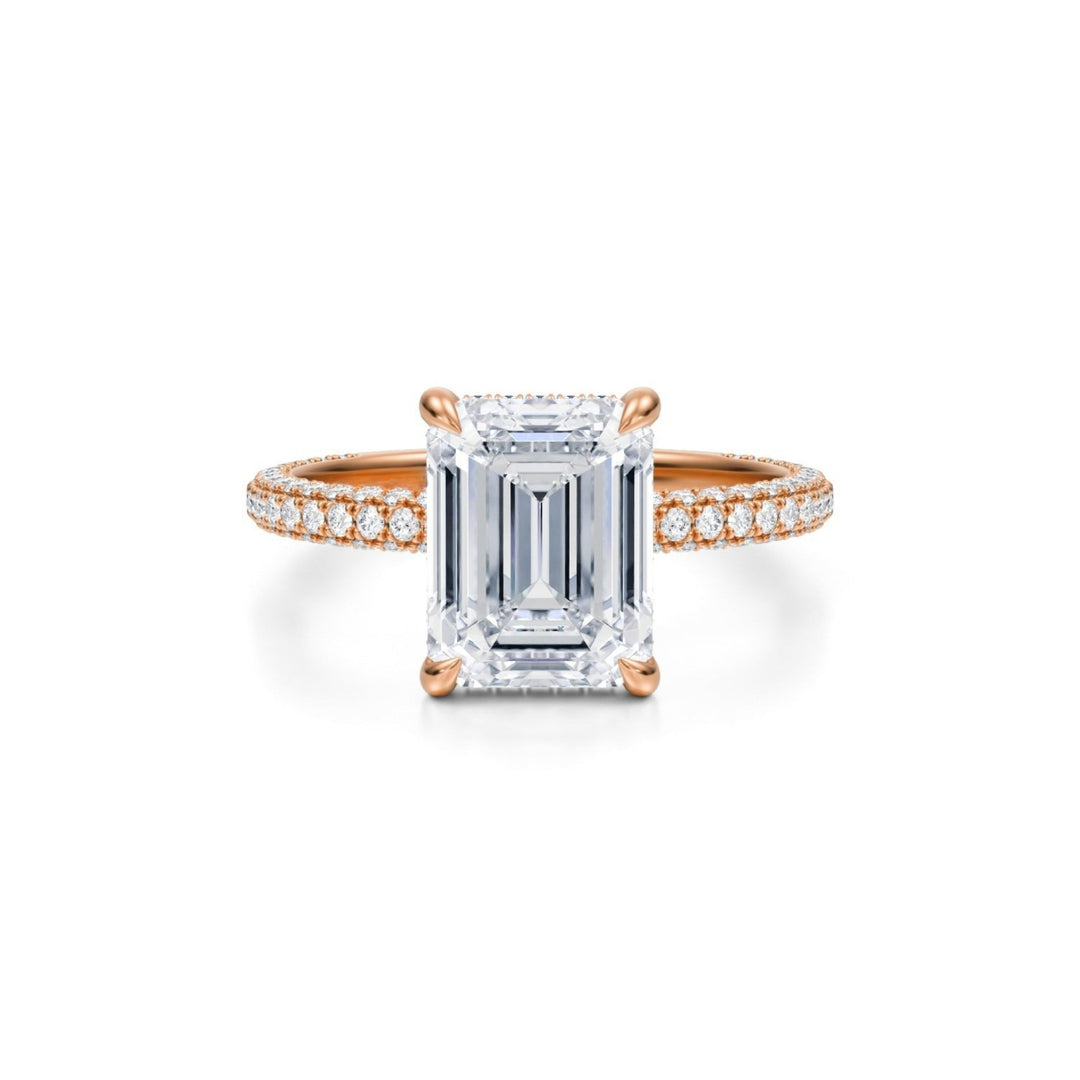 Emerald Hidden Halo With Trio Pave Ring