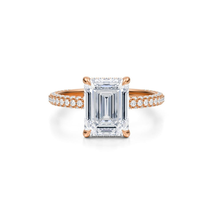 Emerald Hidden Halo With Trio Pave Ring