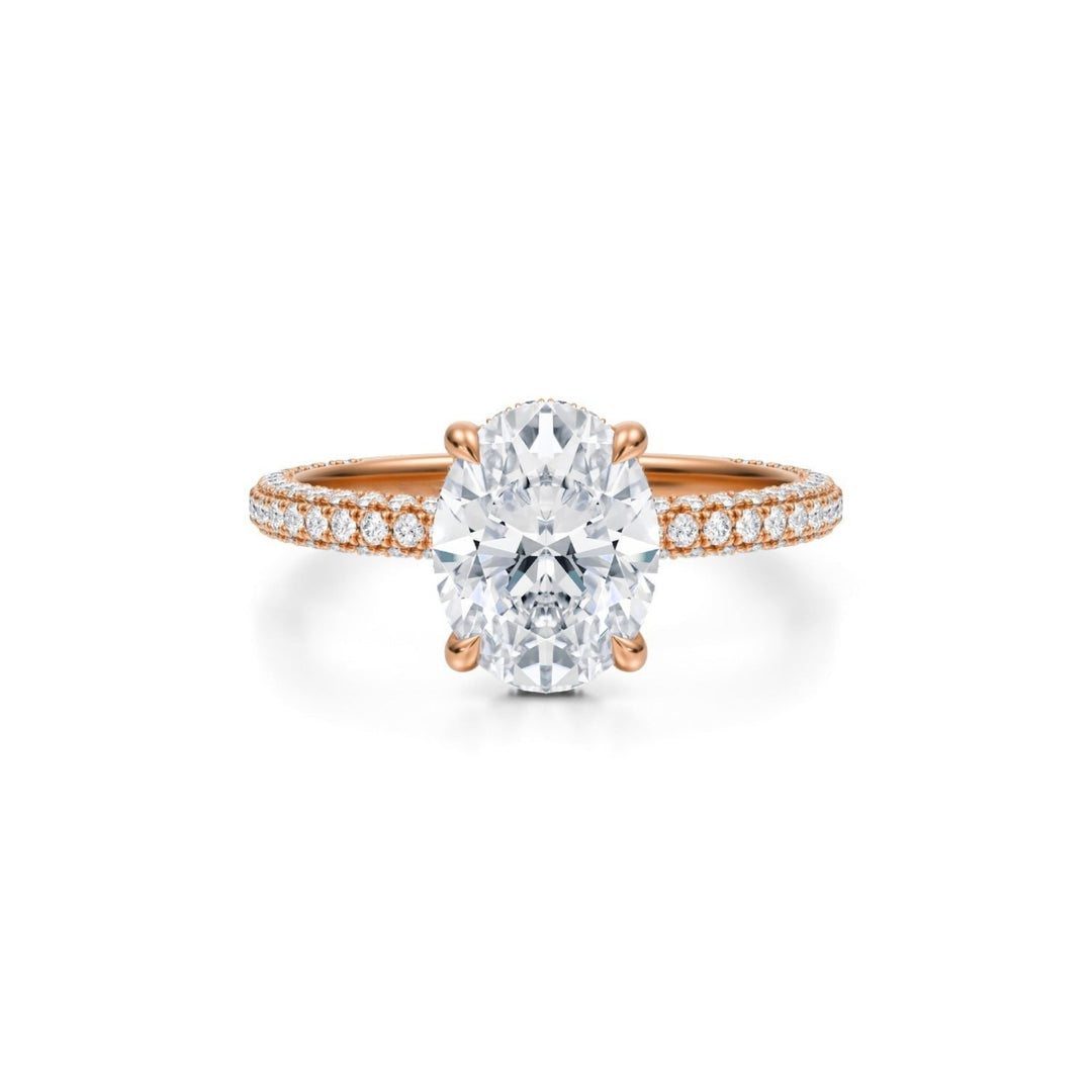 Oval Hidden Halo With Trio Pave Ring