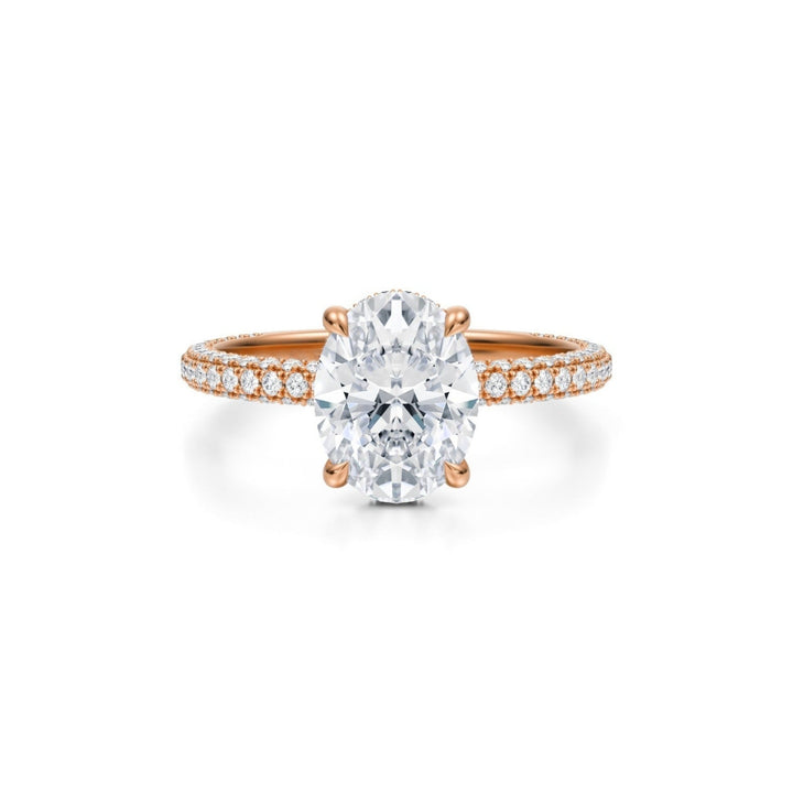 Oval Hidden Halo With Trio Pave Ring
