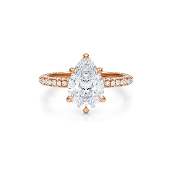 Pear Hidden Halo With Trio Pave Ring