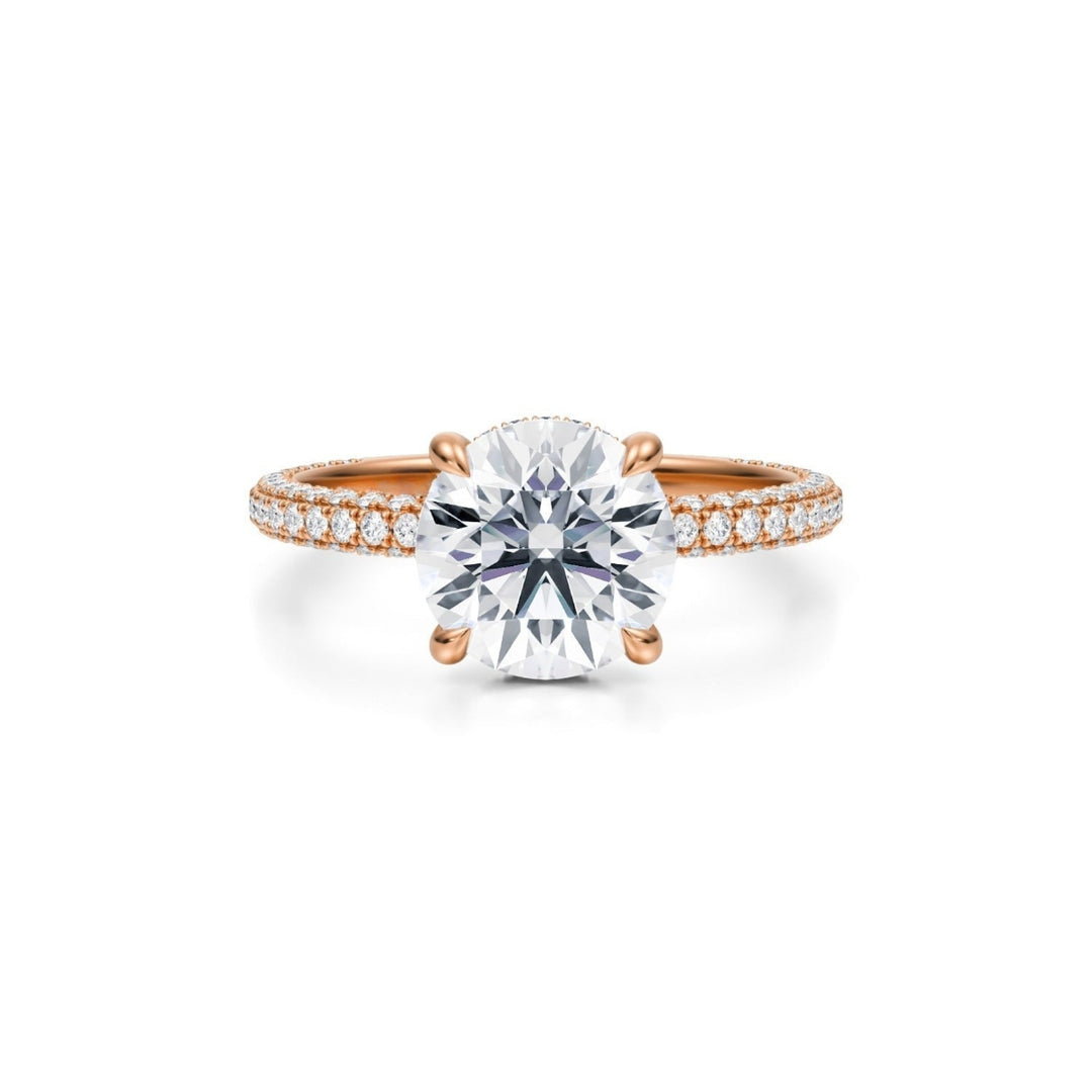 Round Hidden Halo With Trio Pave Ring