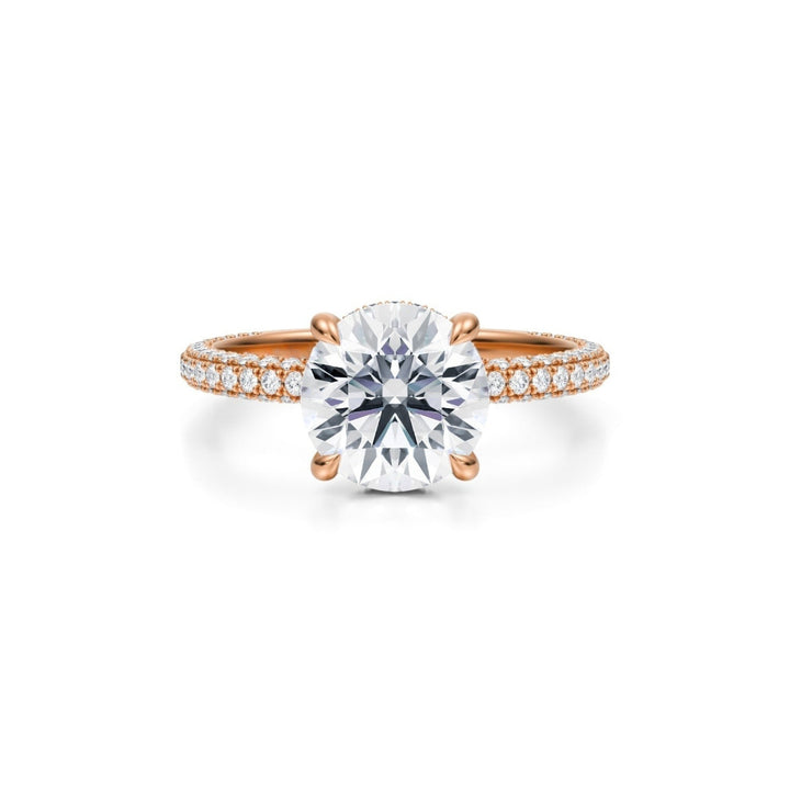 Round Hidden Halo With Trio Pave Ring