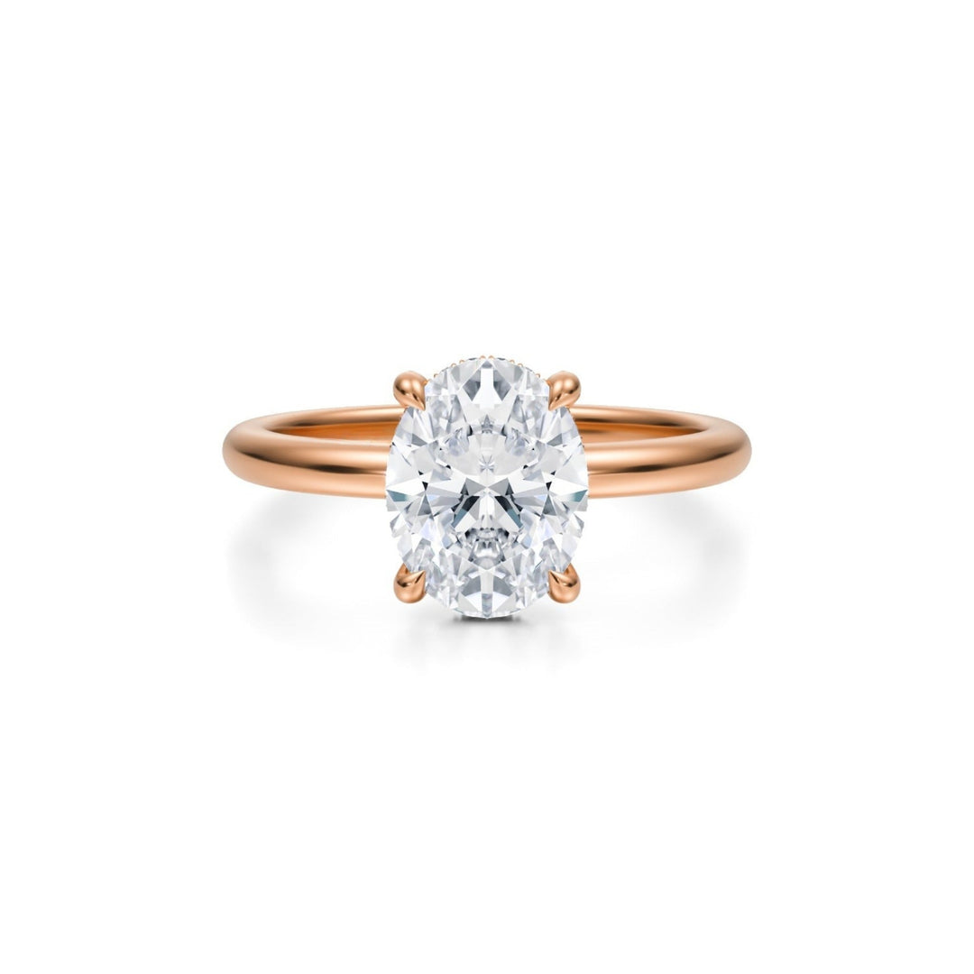 Oval Solitaire Ring With Pave Basket