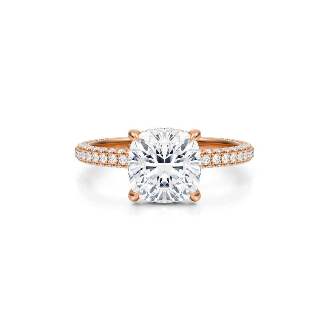 Cushion Pave Basket With Trio Pave Ring