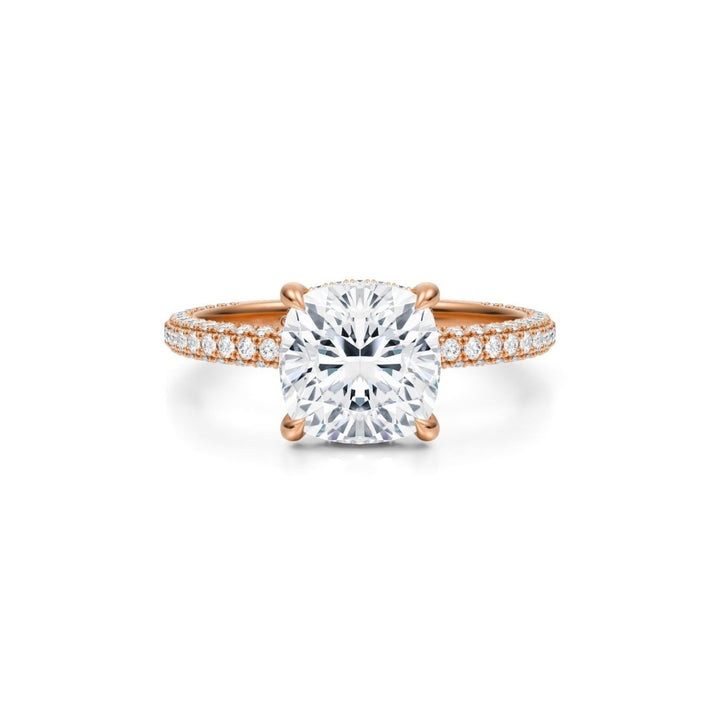 Cushion Pave Basket With Trio Pave Ring