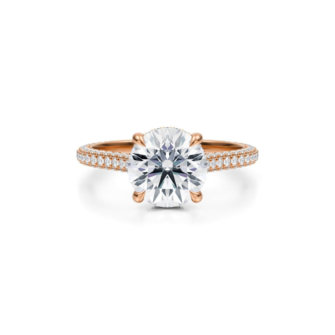 Round Trio Pave Cathedral Ring With Low Pave Basket