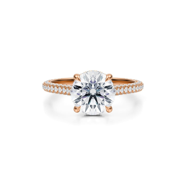 Round Trio Pave Cathedral Ring With Low Pave Basket