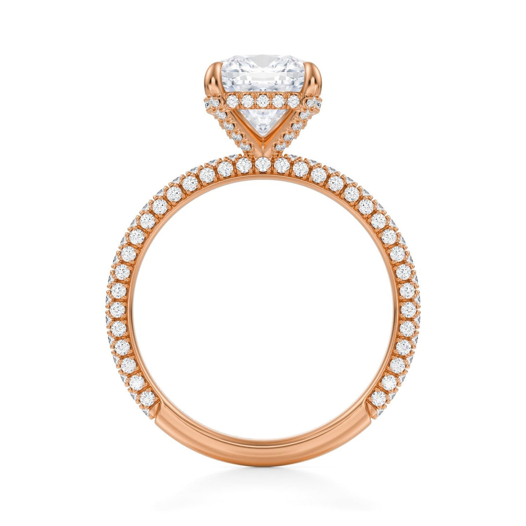 Cushion Pave Basket With Trio Pave Ring