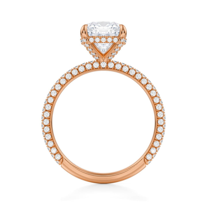 Cushion Pave Basket With Trio Pave Ring