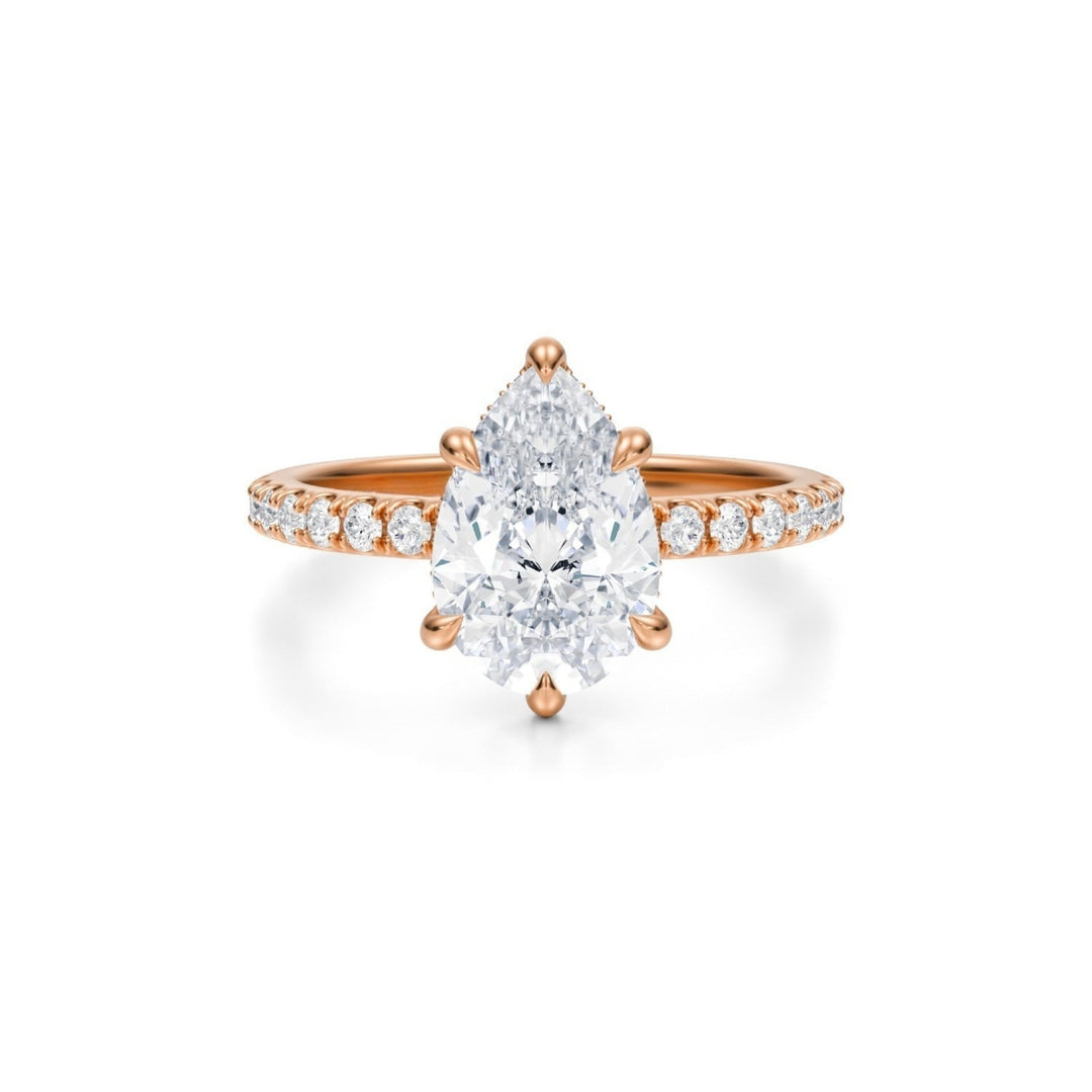 Pear Hidden Halo With Pave Ring