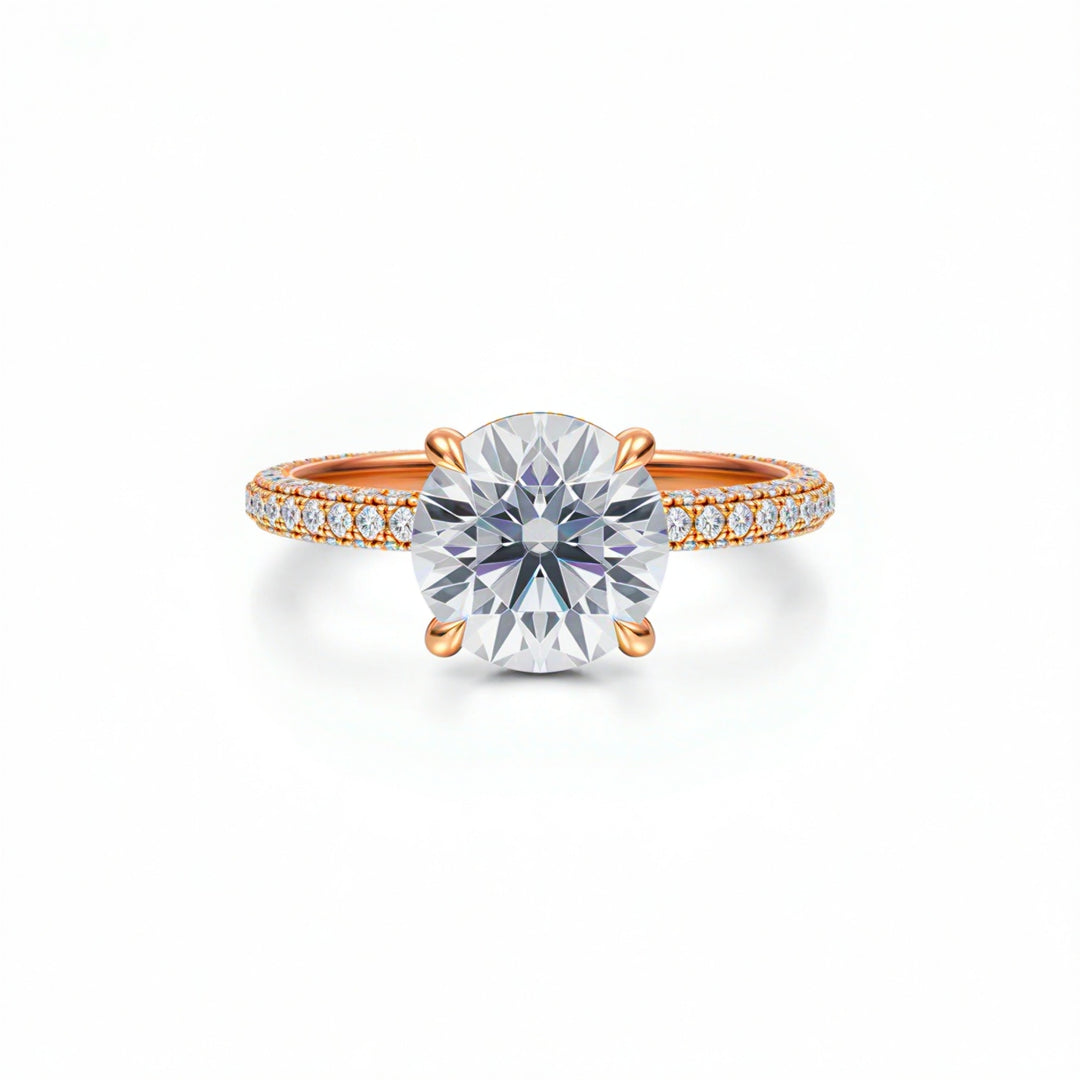 Round Diamond Basket With Three Row Pave Ring