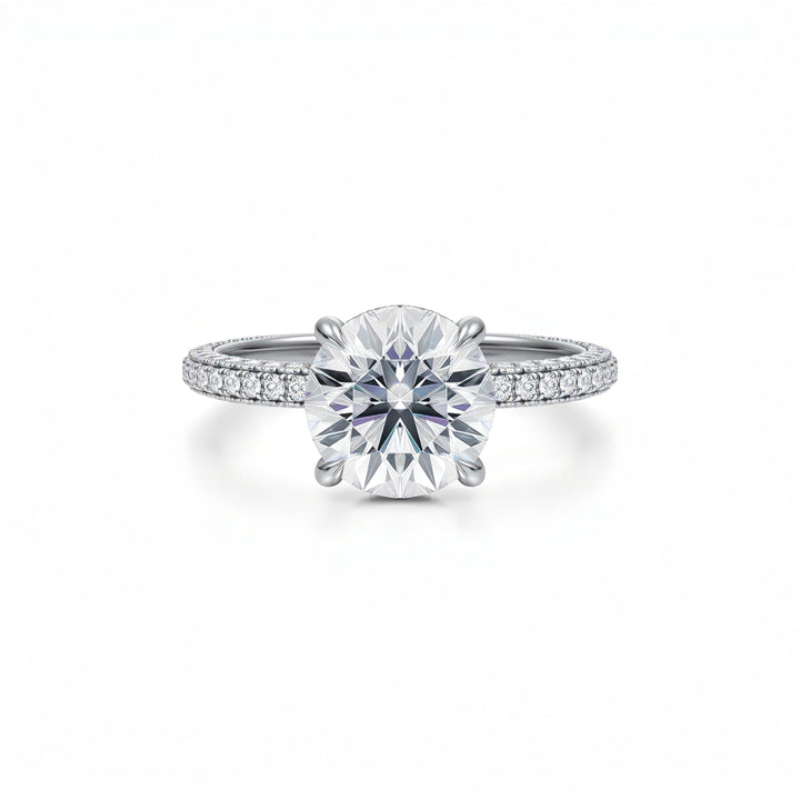Round Diamond Basket With Three Row Pave Ring