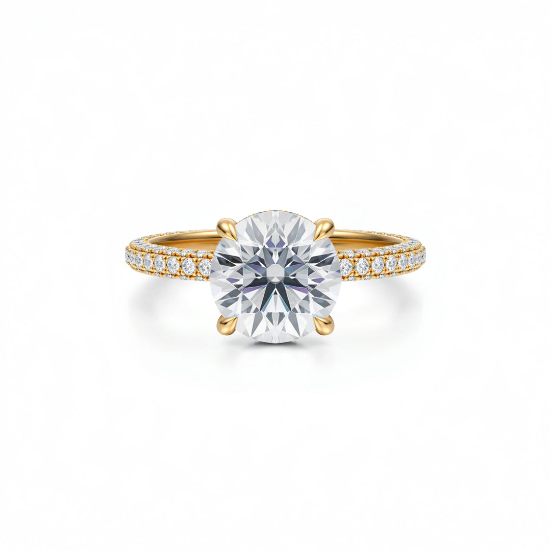 Round Diamond Basket With Three Row Pave Ring
