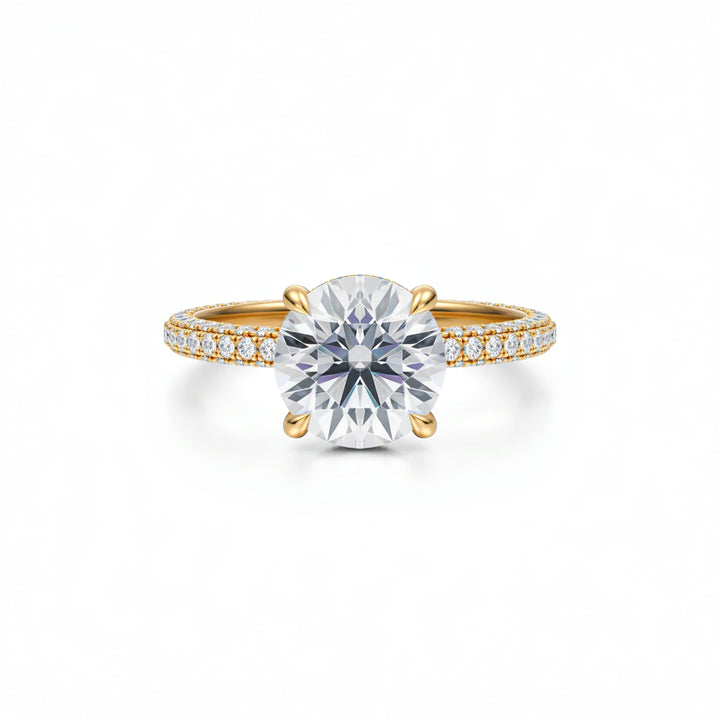 Round Diamond Basket With Three Row Pave Ring