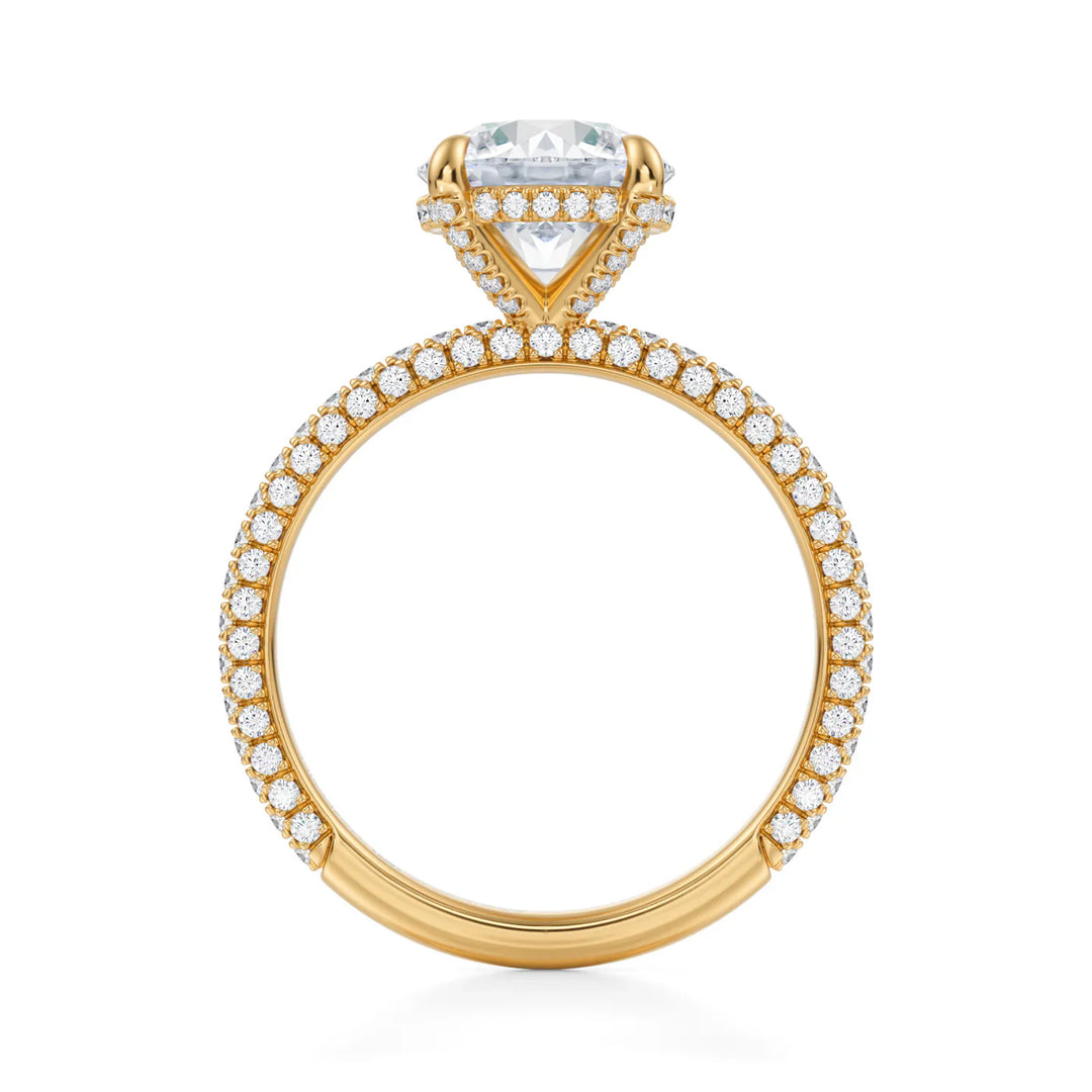 Round Diamond Basket With Three Row Pave Ring